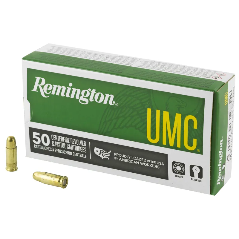 Remington UMC .25 ACP 50 Grain FMJ Ammunition - 50 Rounds/500 Rounds