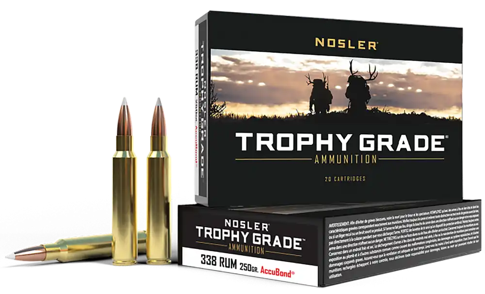 Nosler Trophy Grade .338 RUM 250gr AccuBond Ammo - 20 Rounds