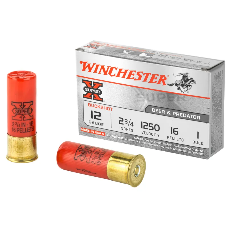 Winchester Super-X 12 Gauge 2.75" #1 Buckshot 16 Pellets 5 Rounds/250 Rounds Case