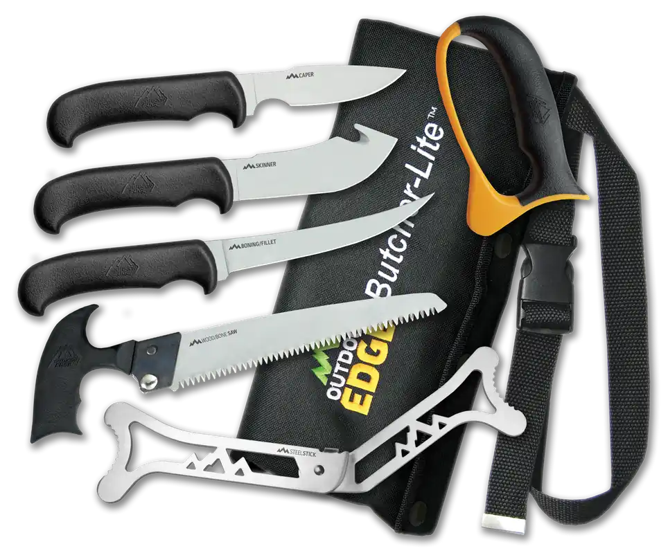 Outdoor Edge BL1 ButcherLite Folding Knife Set with Stainless Steel Blades and Black Handle