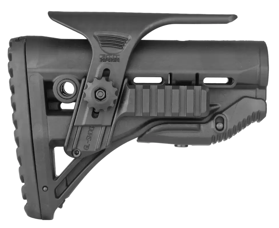 FAB Defense GL-Shock PCP Adjustable Buttstock with Cheek-Rest & Dual Picatinny Rail for AR-15/M16/M4 - Black Mil-Spec Polymer