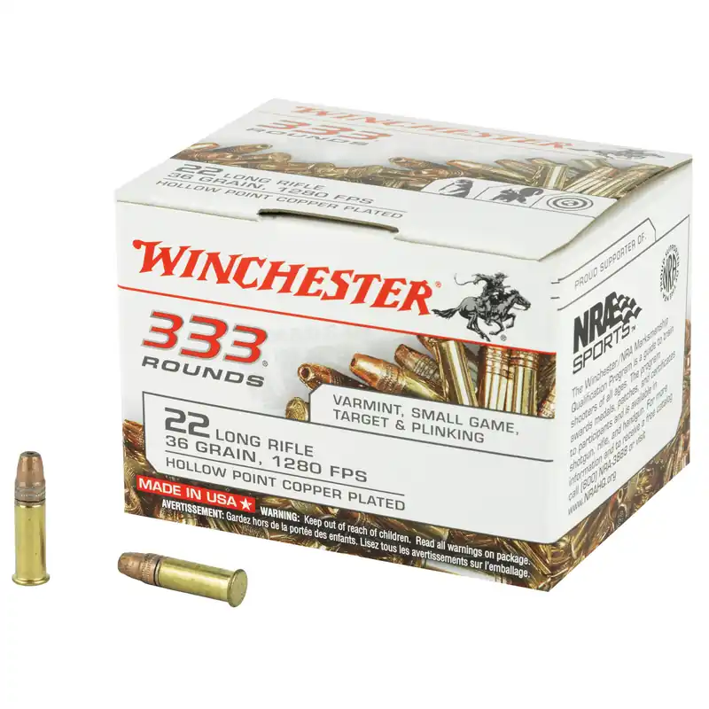 Winchester .22LR 36 Grain Copper Plated Hollow Point Ammunition - 333/3330 Rounds