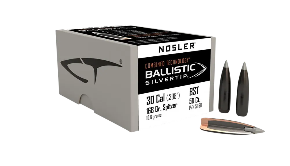 Nosler 51160 Ballistic Silvertip .30 Caliber 168 Grain Spitzer Point, Box of 50