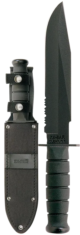 Ka-Bar 1271 Fighter Knife with 8" Part Serrated Black Blade and Kraton G Handle