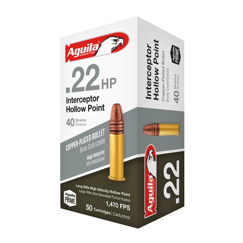 AGUILA .22LR Interceptor 40-Grain Hollow Point Ammunition - 50 Rounds/1000 Rounds