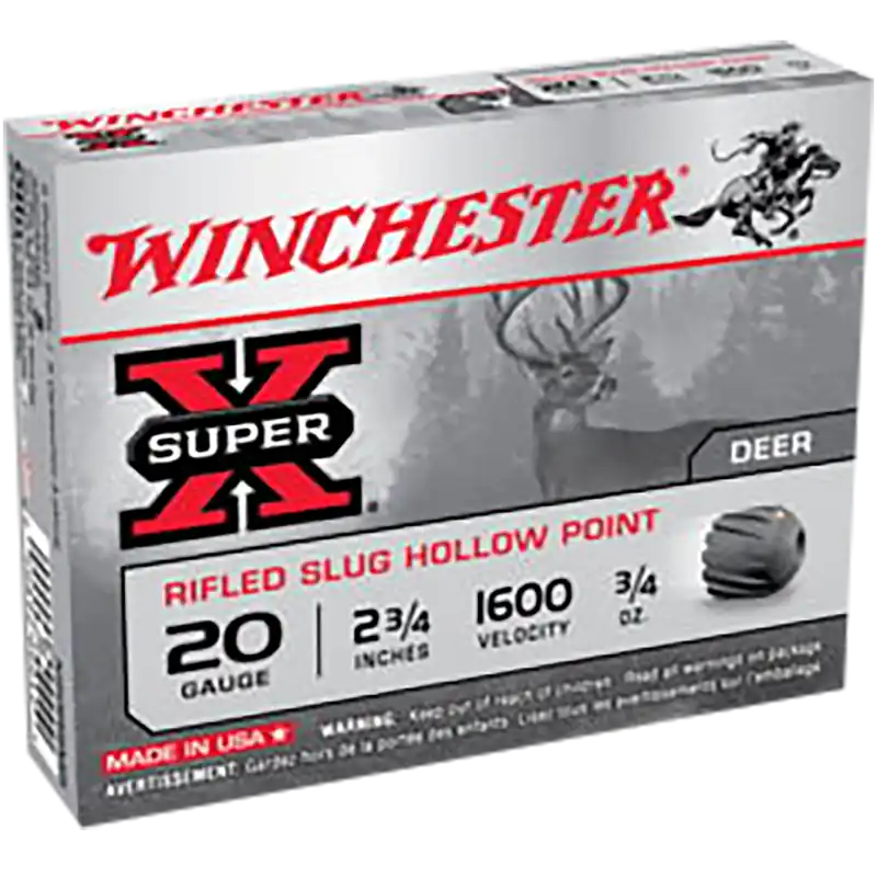 Winchester Super X 20 Gauge Rifled Slug Ammo - 15 Rounds per Box