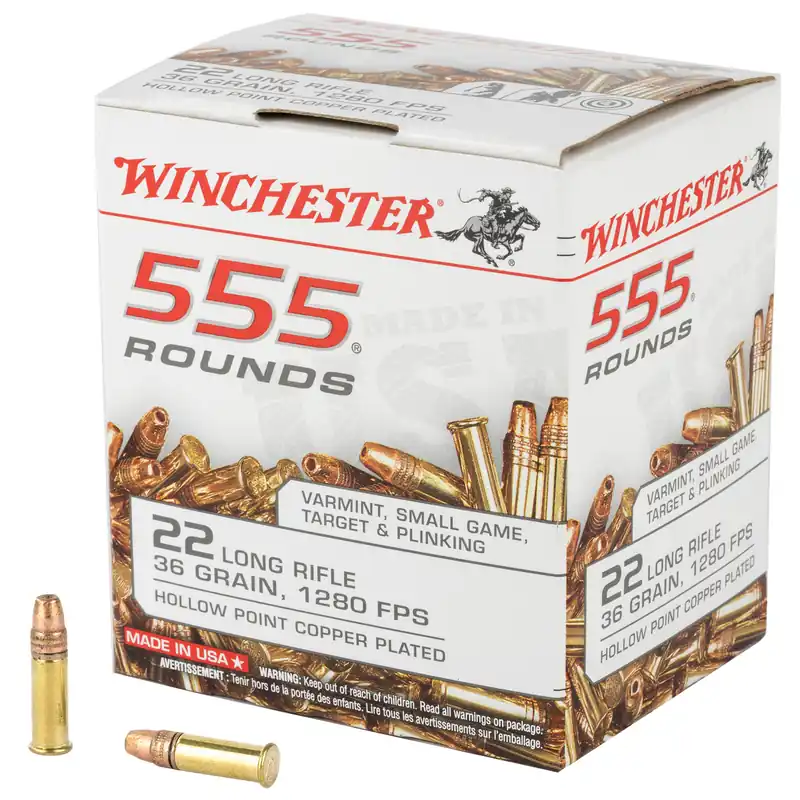 Winchester .22LR 36 Grain Copper Plated Hollow Point Ammunition - 555 Rounds