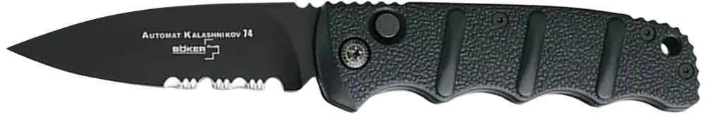Boker Kalashnikov 3.35" Black D2 Steel Blade with Aluminum Handle - Drop Point Plain/Serrated