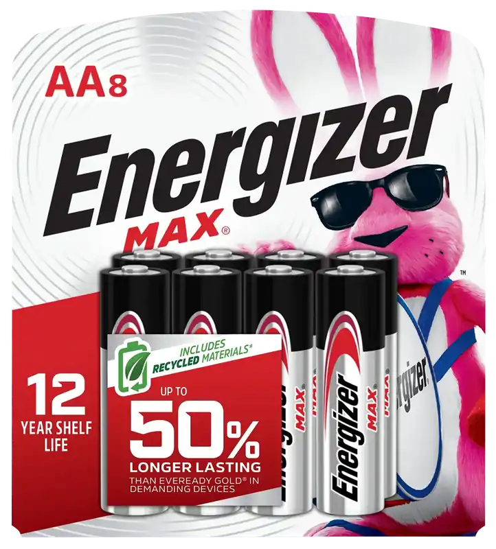 Energizer E91MP8 AA Max Alkaline Batteries, 1.5V, Pack of 8