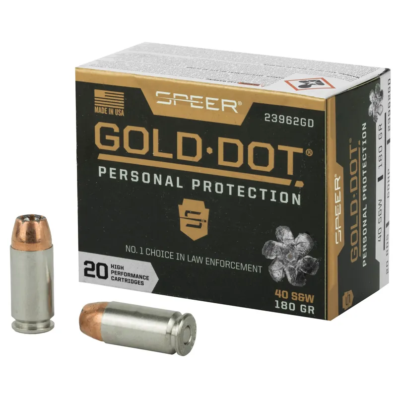 Speer Gold Dot .40 S&W 180 Grain Hollow Point Ammunition - 20 Rounds per Box, 200 Rounds per Case