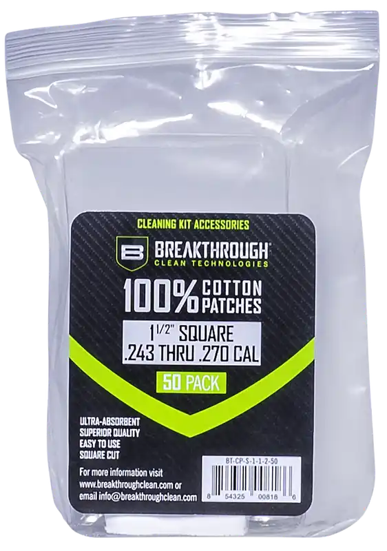 Breakthrough Clean BTCPS11250 1.5" Square Patches for 243/270 Caliber - 50 Pack