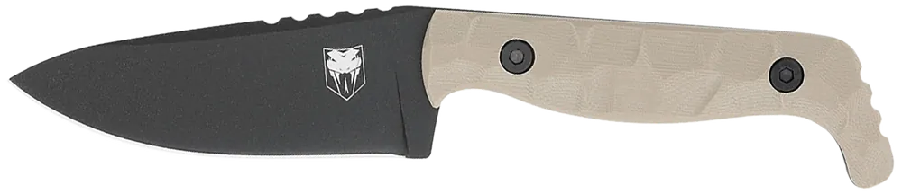 CobraTec KingPin EDC 4" Fixed Blade Knife with Tan G10 Handle and Black D2 Steel Blade