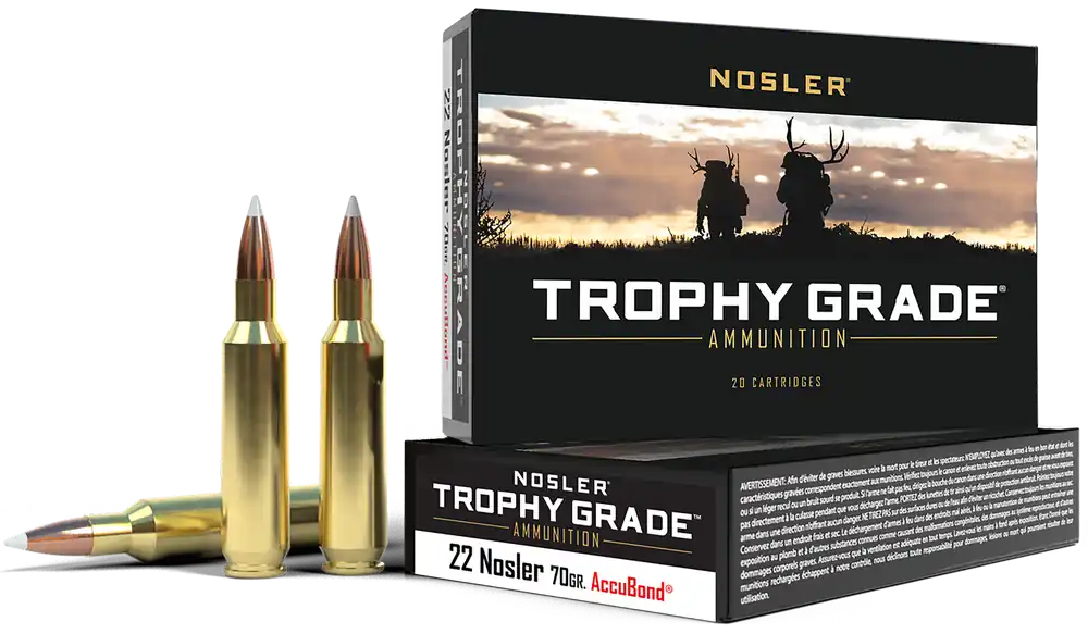 Nosler Trophy Grade 22 Nosler 70gr AccuBond Ammunition - 20 Rounds Per Box
