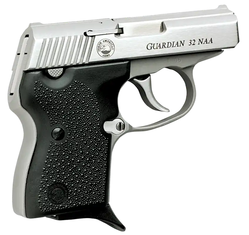 North American Arms 32NAA Guardian Pistol - Stainless Steel, Black Grips, 6+1 Capacity