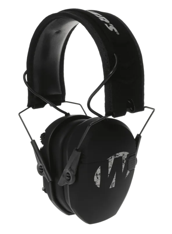 Walker's Razor Slim Electronic Freedom Muff 23 dB Over-the-Head Black with Distressed Logo