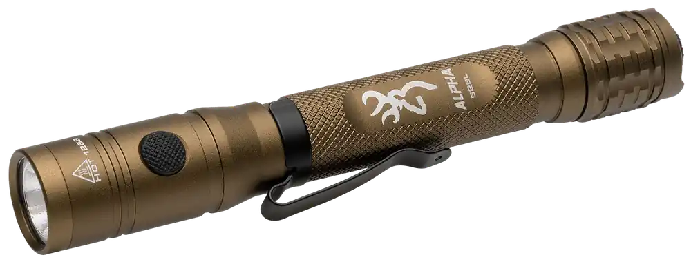 Browning Alpha 2AA Flashlight - Burnt Bronze, 36/525 Lumens, White/Green LED