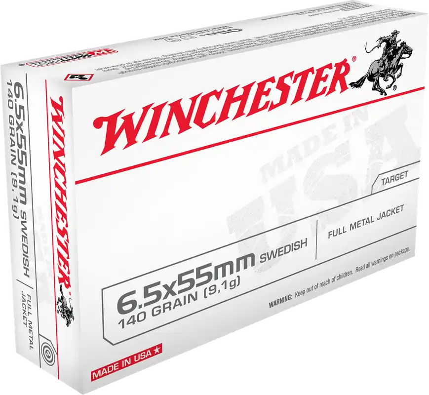 Winchester USA Target 6.5x55 Swedish 140gr FMJ Ammo - 20 Rounds per Box