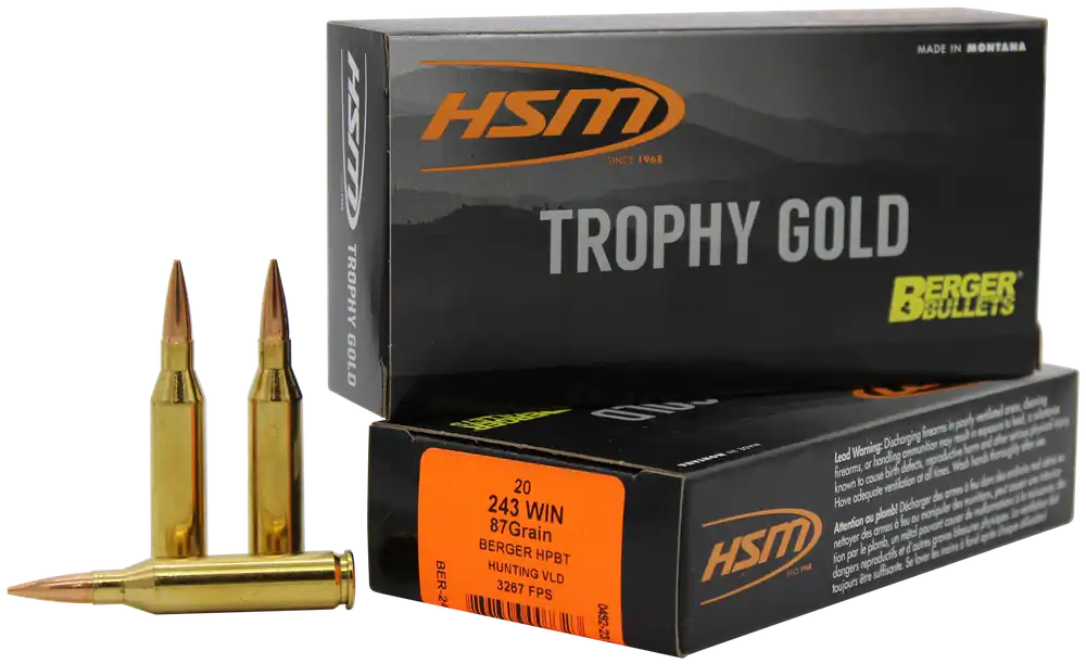 HSM 243 Win 87 gr Berger Hybrid Tactical OTM Trophy Gold Ammo 20/Box