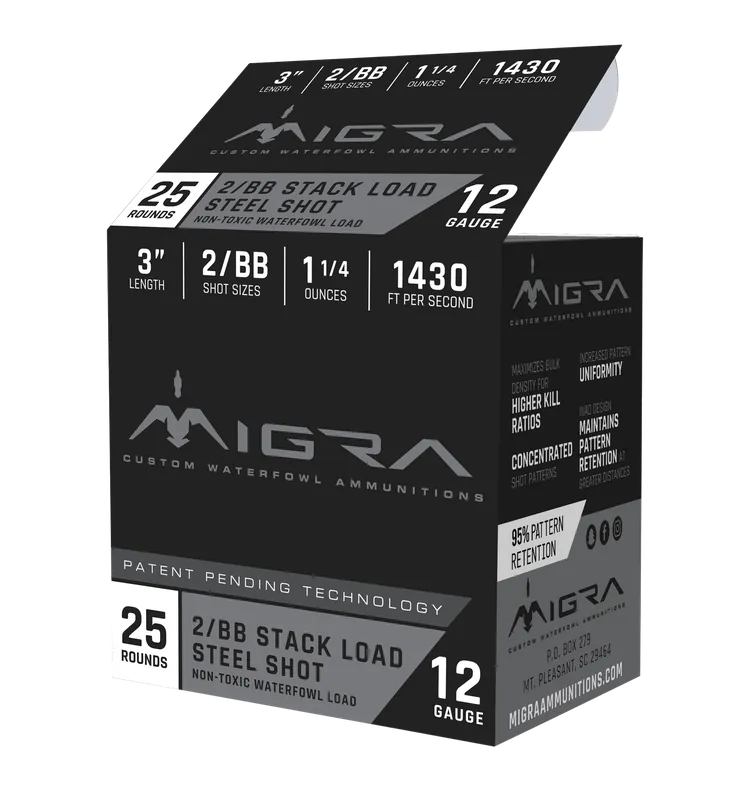 Migra Ammunitions M12S2BB Staxd 12 Gauge 3" 1 1/4 oz 2/BB Shot 25 Rounds Per Box, 10 Boxes Per Case