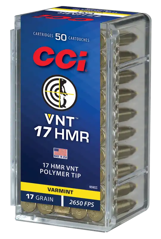 CCI 959CC VNT Rimfire 17HMR 17gr Varmint Tipped Ammo - 50 Rounds per Box, 40 Boxes per Case