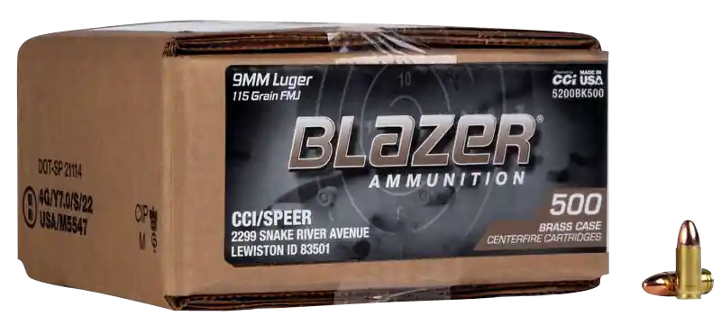 Blazer Brass 9mm Luger 115gr FMJ 500 Rounds Loose Case