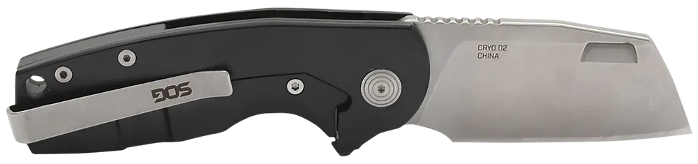 SOG Stout FLK Folding Cleaver with D2 Steel Blade and Black G10 Handle
