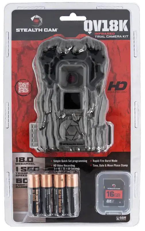 Stealth Cam QV18 Combo: 18MP, Low Glow Flash, 32GB SD Card, Python Lock Latch