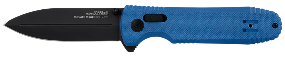 SOG Pentagon XR LTE Folding Knife with 3.60" Spear Point Blade and Blue G10 Handle