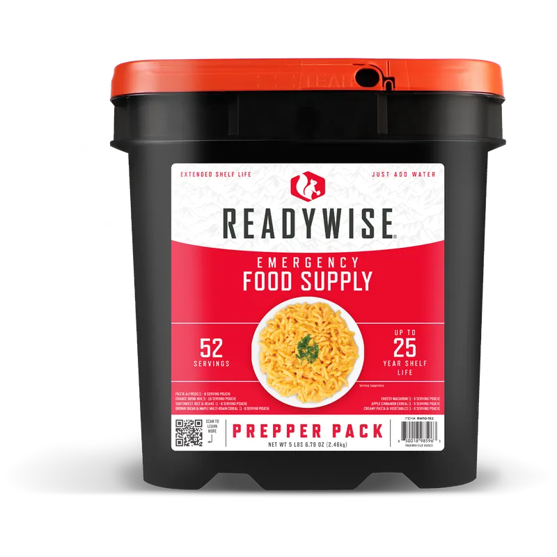 ReadyWise Emergency Prepper Pack: 52 Freeze-Dried Servings per Bucket