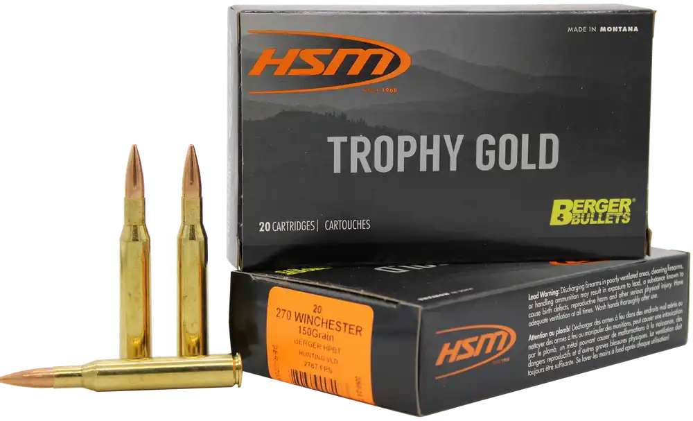 HSM 270 Win 150 gr Berger VLD Trophy Gold Extended Range Ammo - 20 Rounds
