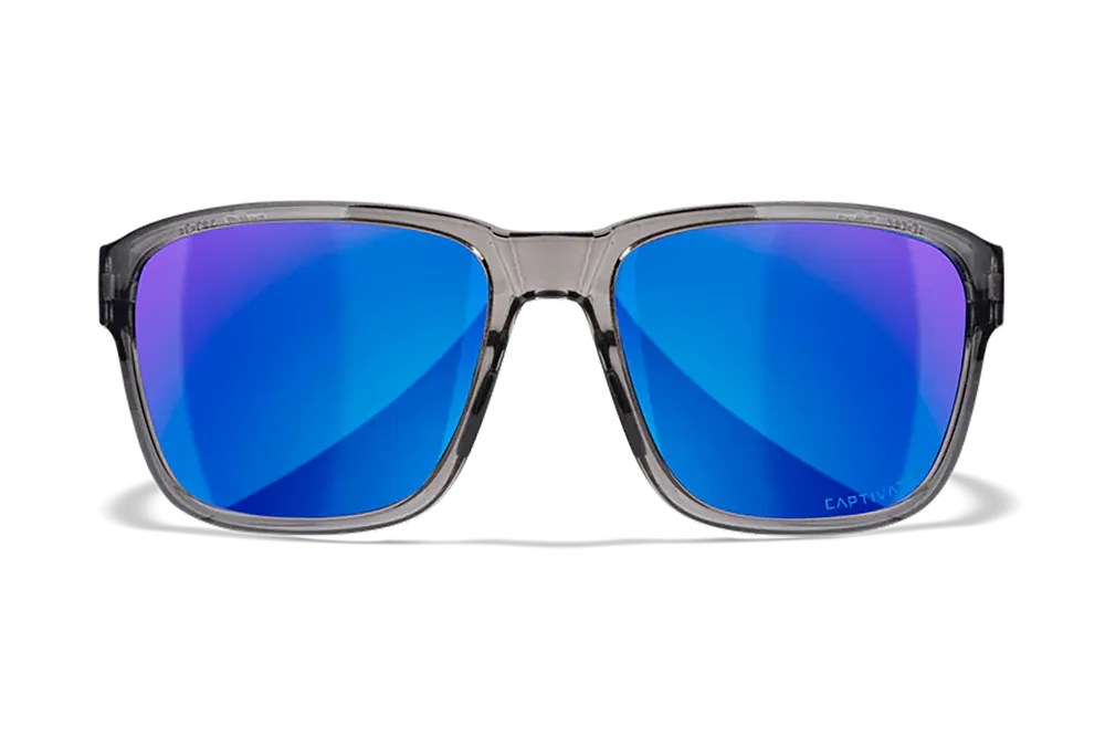 Wiley X Trek M/L Sunglasses - Blue Mirror Lens, Gloss Crystal Dark Gray Frame