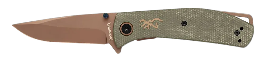 Browning Trailside EDC Small Folding Knife with D2 Steel Blade and Green Micarta Handle