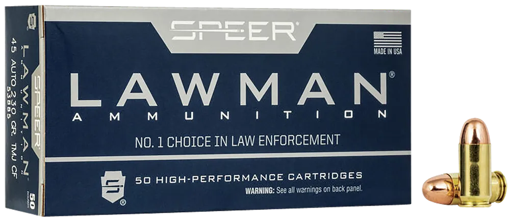 Speer Lawman Clean-Fire 45ACP 230gr TMJ RN Ammo - 50 Rounds/Box, 20 Boxes/Case