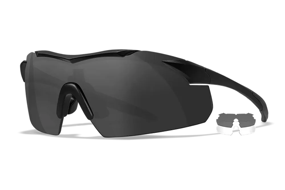 Wiley X 3501 Vapor Sunglasses - Smoke Gray/Clear Lenses, Matte Black Frame