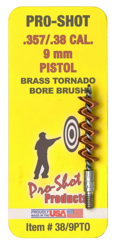 Pro-Shot 389PTO Tornado Bore Brush for .38/9mm Caliber Pistols with #8-32 Thread Brass Spiral Wound Loop