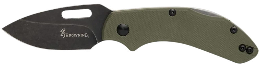 Browning Hidden Hollow EDC Small Folding Knife with D2 Steel Blade and OD Green G10 Handle