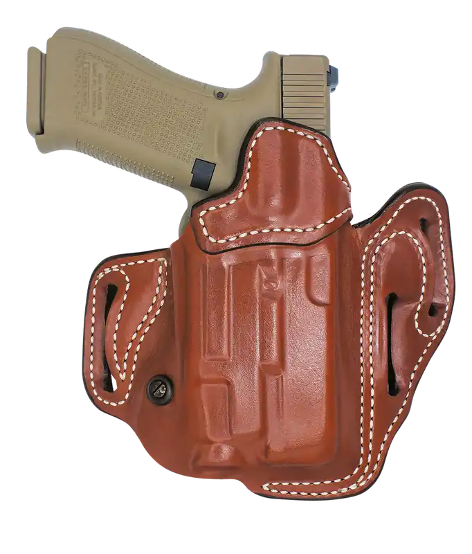 DeSantis Vengeance Scabbard OWB Tan Leather Holster for Glock 17/22/31 with SURFR X300 OR, Belt Slide