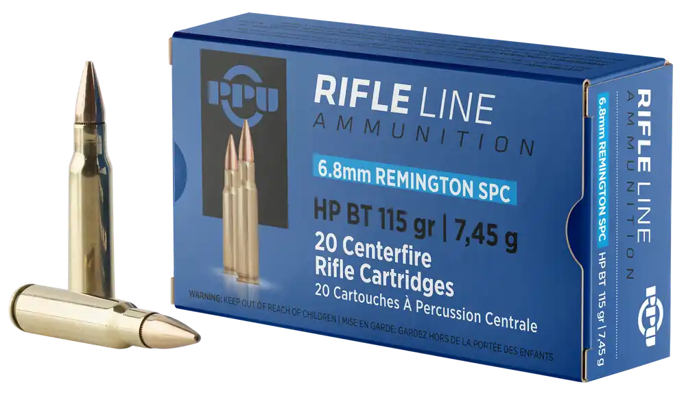 PPU PP68H 6.8mm Remington SPC 115gr HPBT Rifle Ammo - 20/Box, 50/Case
