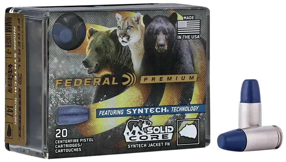 Federal Premium 9mm Luger +P 147gr Solid Core Synthetic Ammo - 20/Box