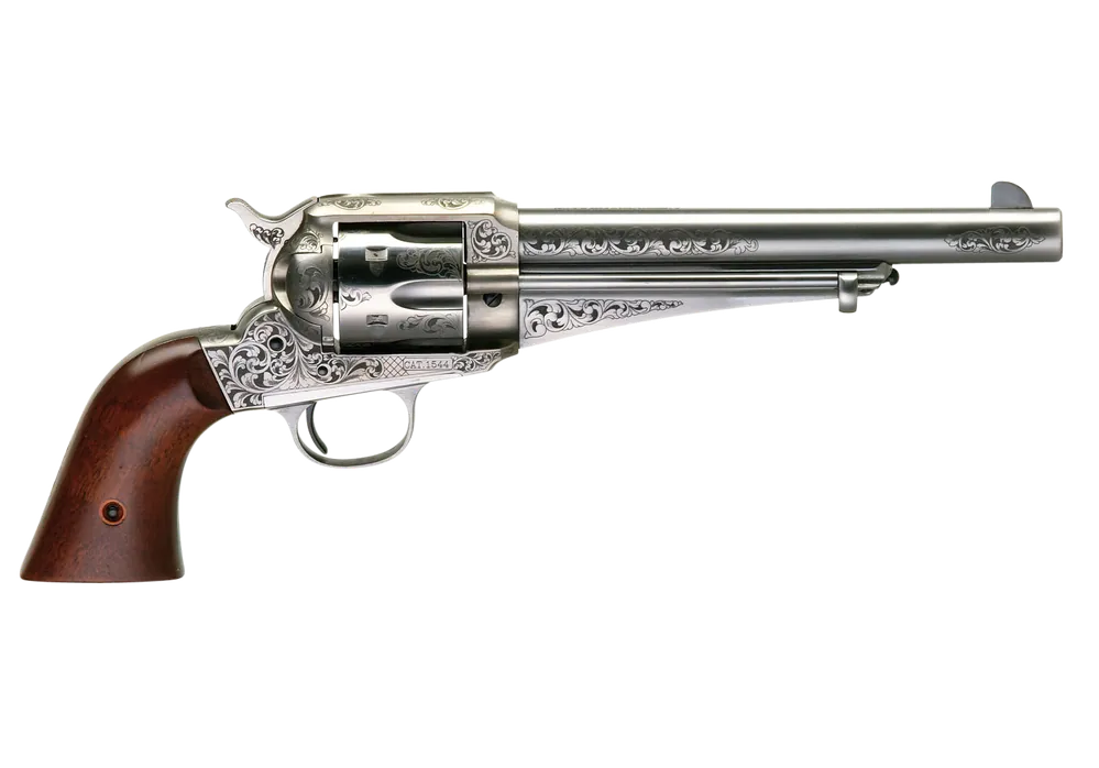 Taylors & Company 1875 Army Outlaw .357 Mag Revolver, 7.5" Barrel, 6rd, Engraved Steel & Walnut