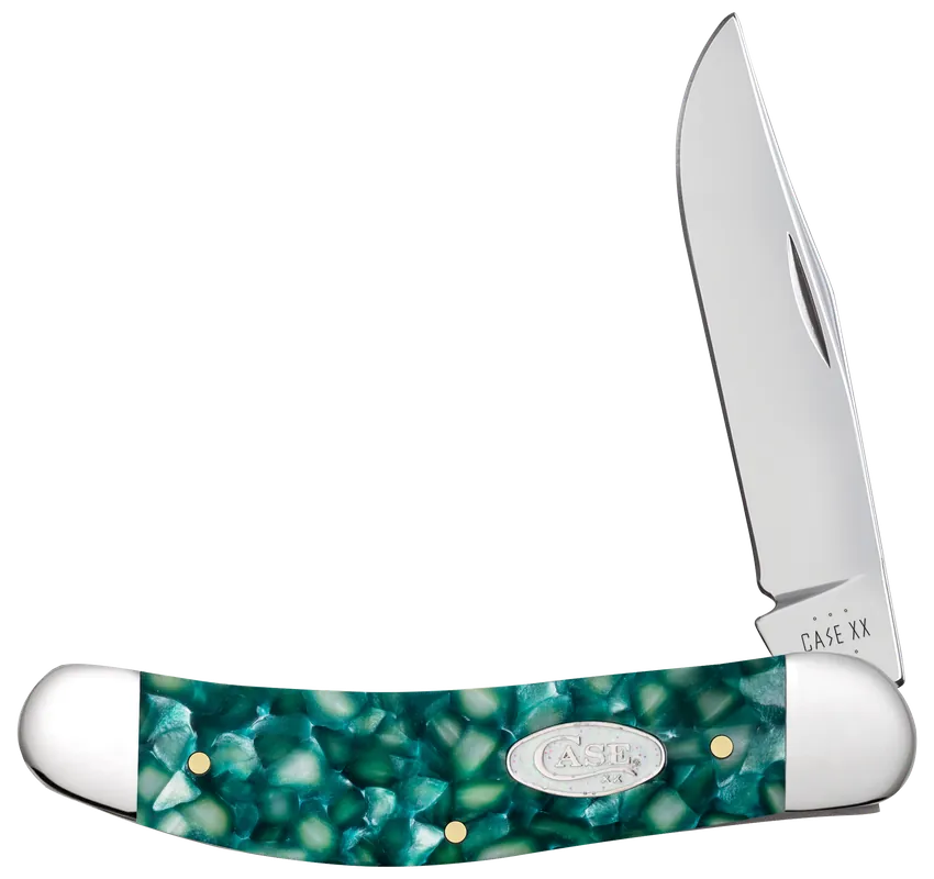 Case 71385 Sowbelly Sparxx Folding Knife with Green Kirinite Handle and Mirror Polished Blade
