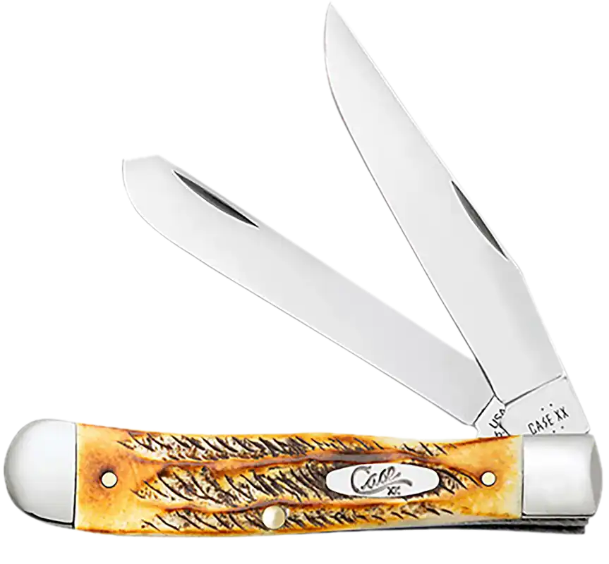 Case 65345 Trapper Folding Knife with Burnt Dark Amber BoneStag Handle and Tru-Sharp SS Blades