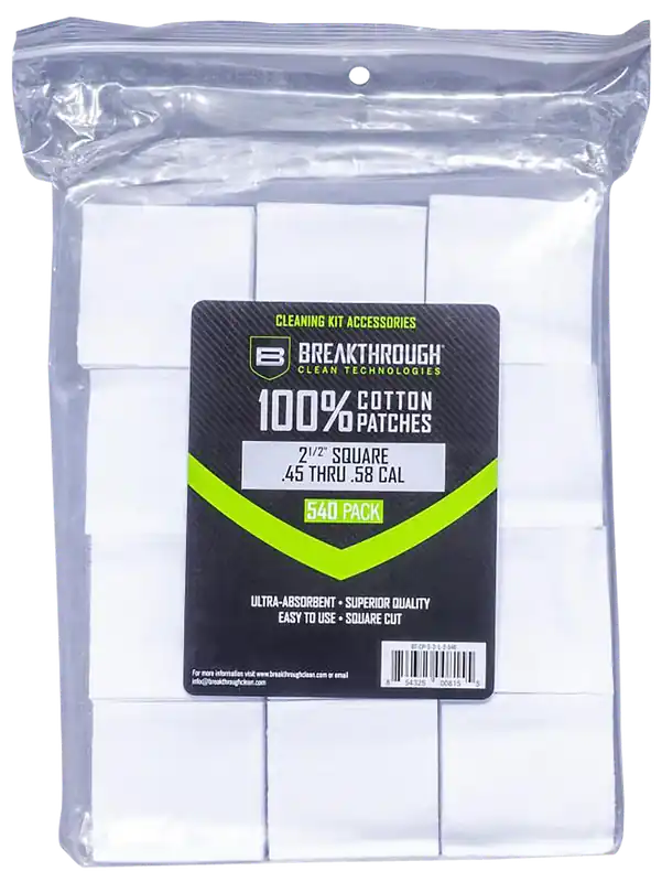 Breakthrough Clean BTCPS212540 Square Patches for 45/54 Caliber - 540 Count