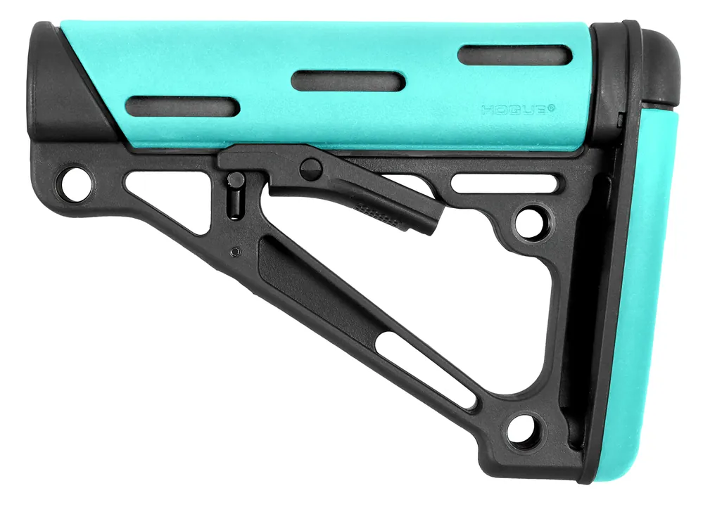 Hogue 13440 Aqua OverMolded Collapsible Buttstock for AR-15/M16 (Mil-Spec Tube Not Included)