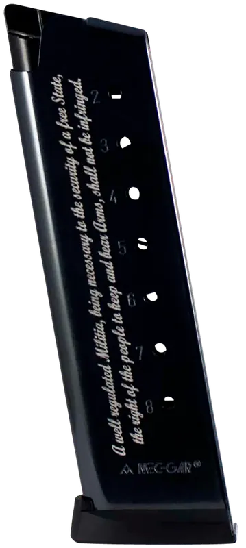 Mec-Gar 1911 Government 8-Round .45 ACP Magazine with 2nd Amendment Engraving - Blued Carbon Steel