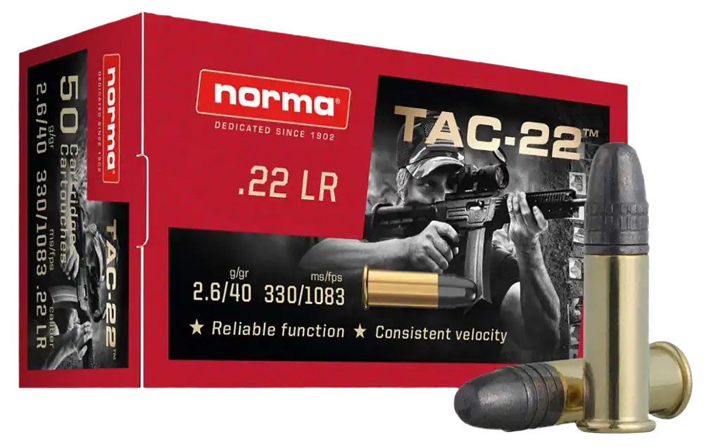 Norma Tac 22LR 40gr LRN Ammo - 50 Rounds/Box, 100 Boxes/Case
