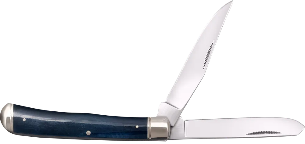 Cold Steel Trapper Folding Knife with Dark Blue Bone Handle and Polished Bolsters