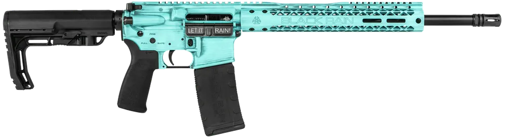 Tiffany Blue Black Rain Ordnance Spec15 Fusion 5.56 NATO Rifle with M-LOK and Minimalist Stock