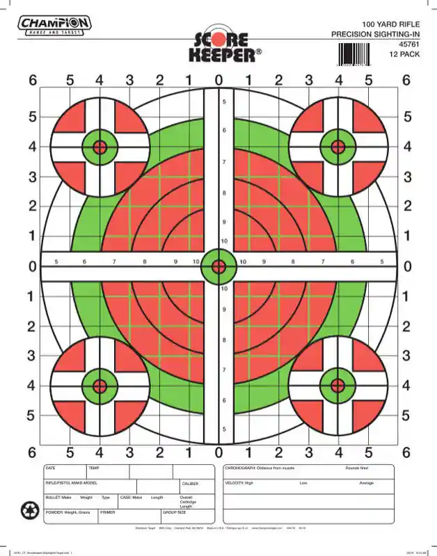 Champion Targets 45796 Score Keeper Sight-In Bullseye Paper Targets, 100 Yards, Pistol/Rifle, Large Green/Orange, 12 Pack