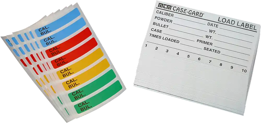 Universal Reloading Labels with Multi-Caliber Adhesive and Color Coding - 50 Load & 48 Small Labels